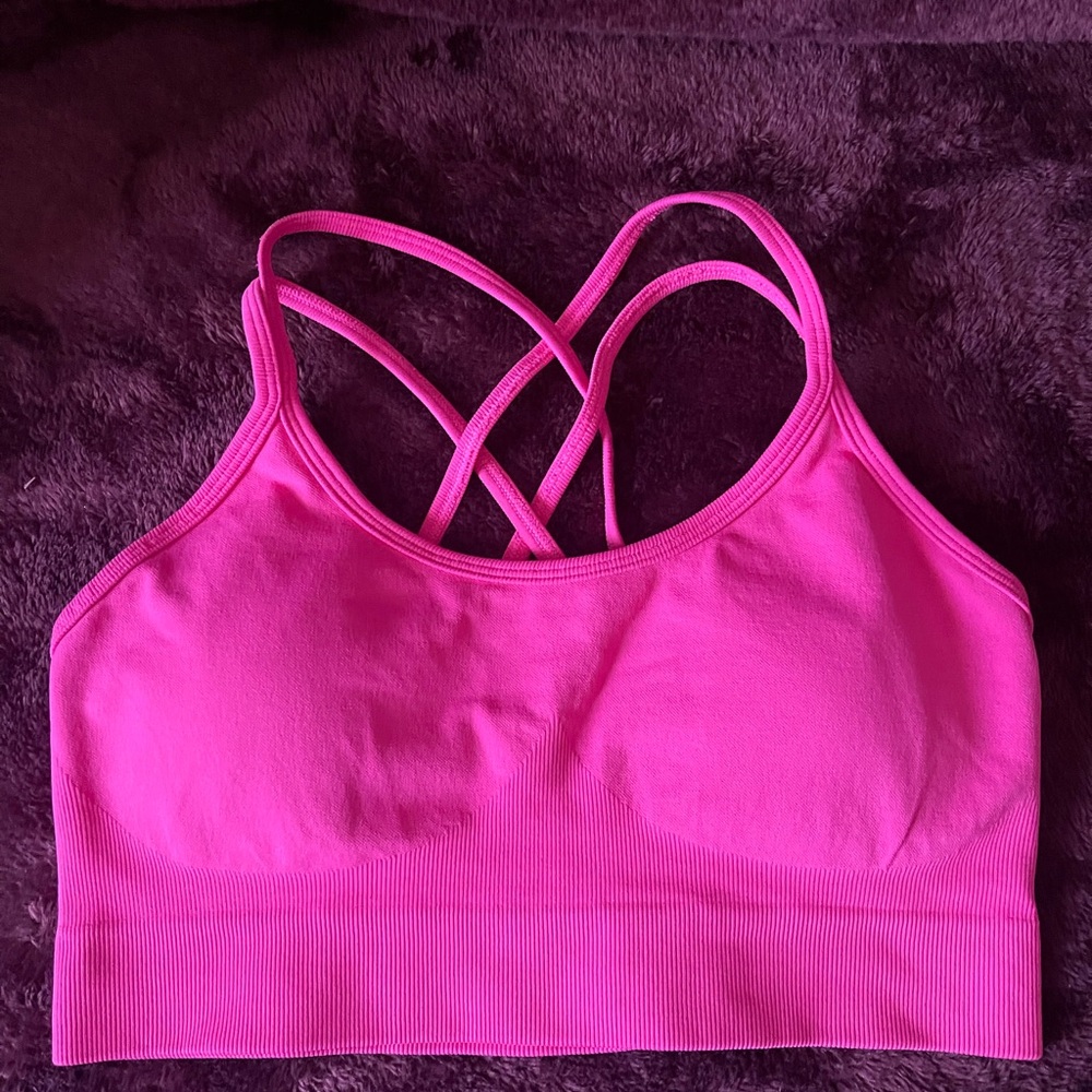 Seamless Crisscross Back Sports Bra - Hot Pink